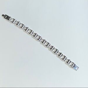 Stainless Steel Bracelet Motorcycle Chain Hallmarked SF Inside of Diamond Shape